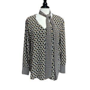Chico’s Geometric Link-Print Scarf Button Down Blouse Size 3 (large) NEW